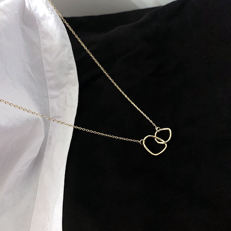 Simple Temperament Necklace Clavicle Chain Ins Double Ring Interlocking Pendant Choker