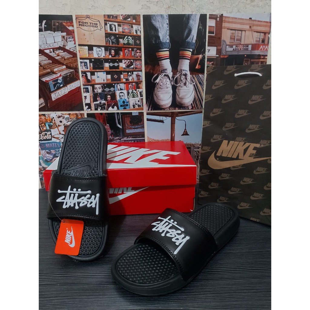 SANDAL SLOP KARET HITAM STUSSY ORI SENDAL NIKE SELOP TERMURAH WANITA PRIA SLIDE FLIP FLOP MURAH-2