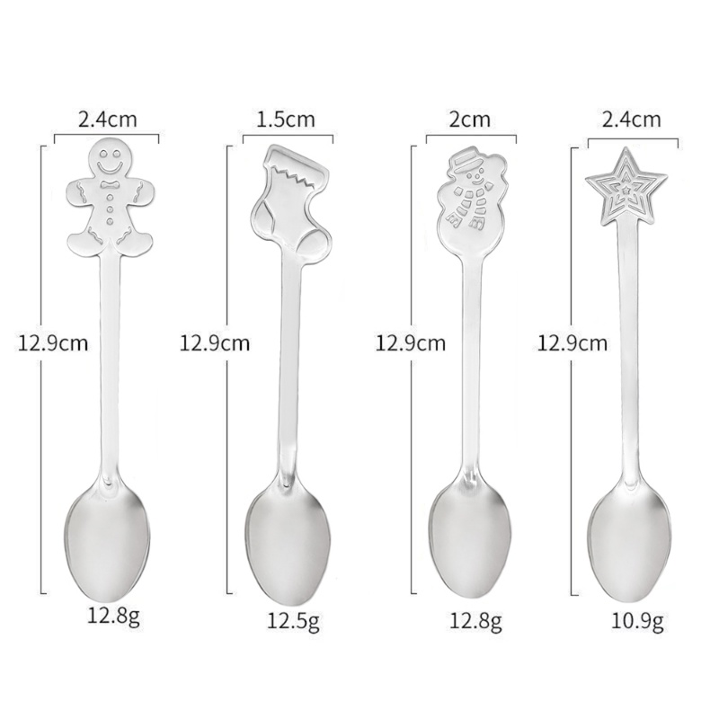 4pcs / Set Sendok Kopi / Es Krim / Dessert Bahan Stainless Steel Desain Snowman / Bintang Untuk Natal