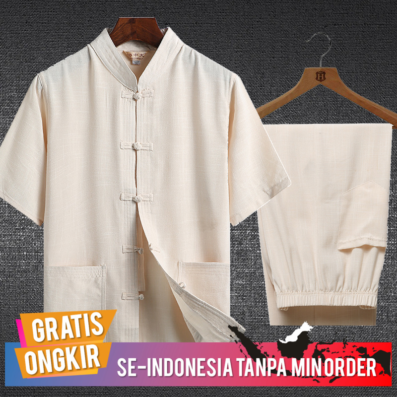 Baju Koko Import Summer Middle-aged and Old Linen Tang Short Sleeve Hanfu Chinese Style Cotton Hemp