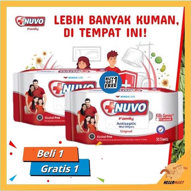 ORIGINAL Nuvo Wet Wipes 50s (BELI 1 GRATIS 1) / Nuvo Tissue Basah Antiseptic / HELLOMARTID