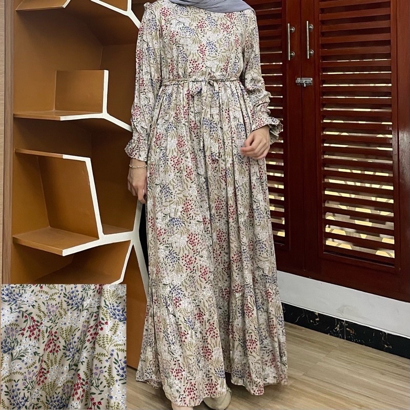 [SIZE STANDAR VOL 1] Floral dress maxi dress panjang gaun casual bunga wanita-Biscuit