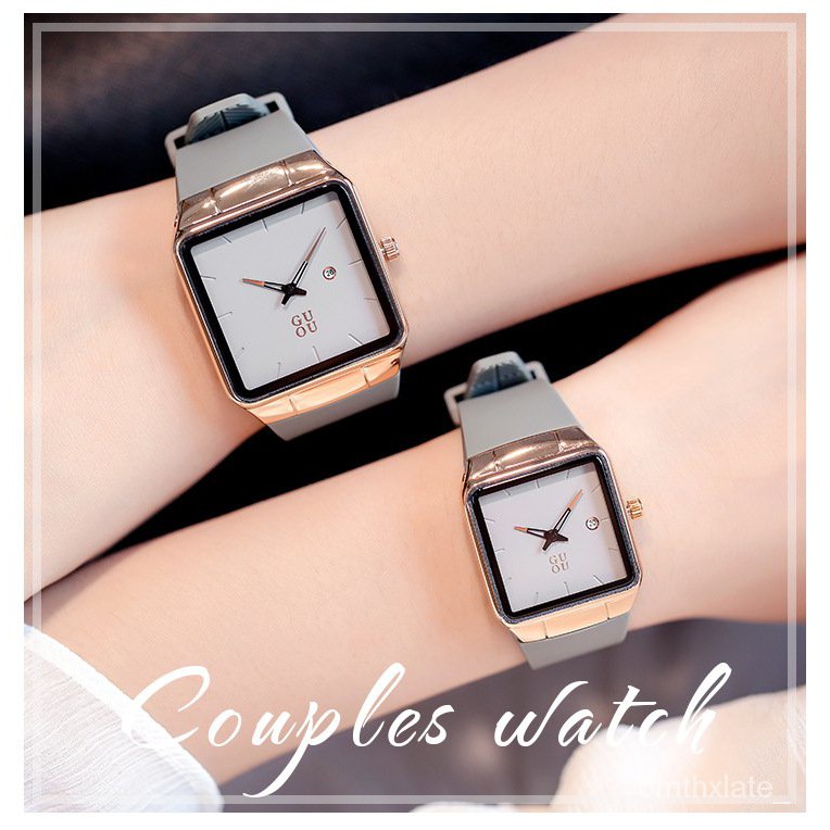 【Factory Outlet】GUOU 2022 Sports Watch Trend Simple Quartz Square Calendar Watch Silicone Waterproof Unisex Couple Watch