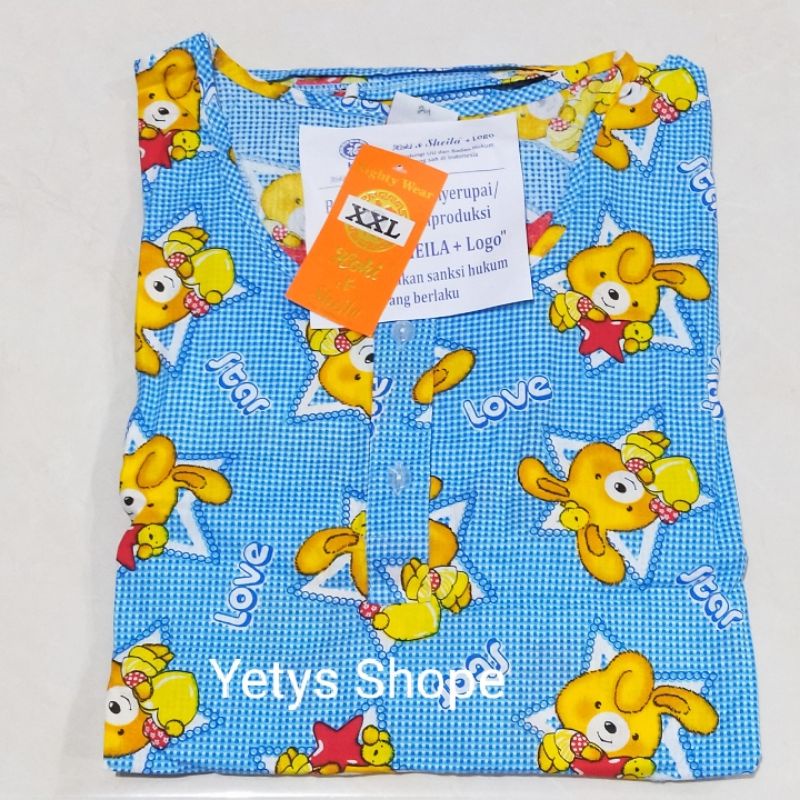 Hoki&Sheila Jumbo LD120 C3/4 Baju Tidur Piyama Fit XXL [Part 1]-LoveStar HS Biru