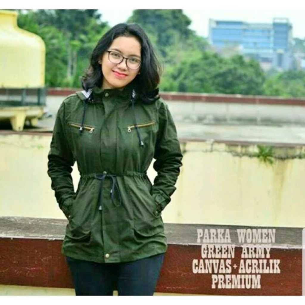 JUMBO XXL XXXL Jaket Parka Wanita PARKA KANVAS canvas Ukuaran Besar Hijau Army Cewe Premium BIG-SIZE