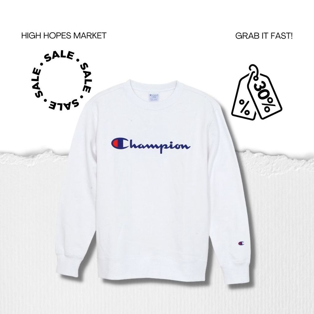 CREWNECK / CN CHAMPION BIG LOGO SCRIPT JAPAN MARKET WHITE ORIGINAL (COD)