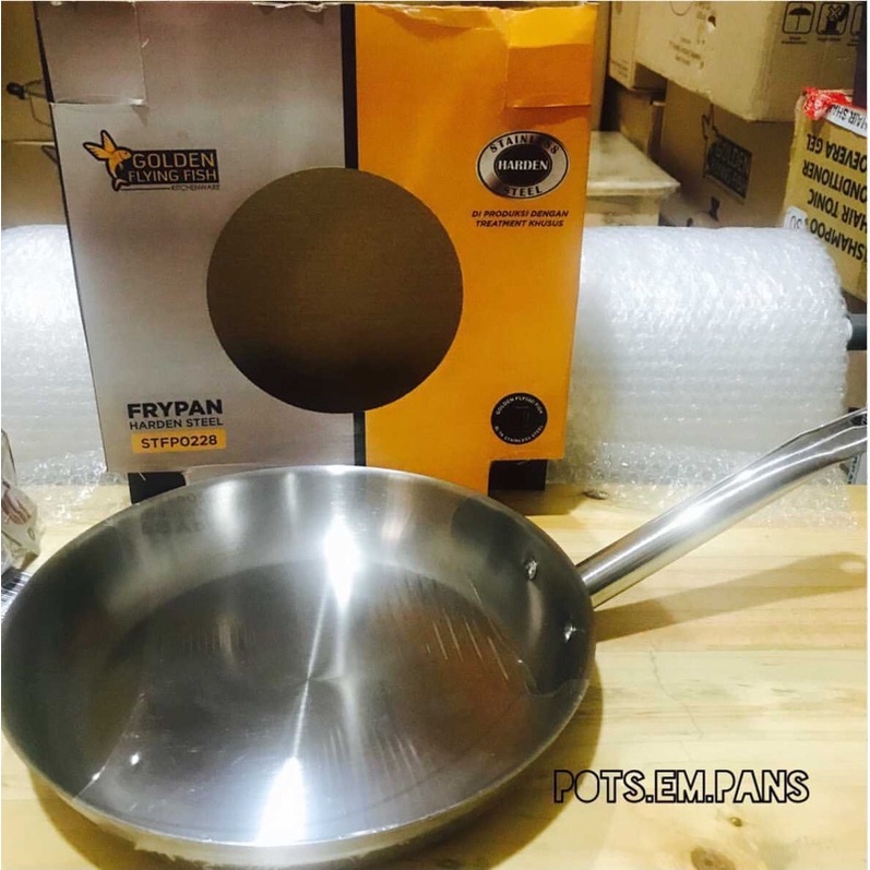Golden Flying Fish Fry Pan Stainless Harden Steel Anti Lengket 20cm, 22cm, 24cm, 26cm, 28cm-28cm