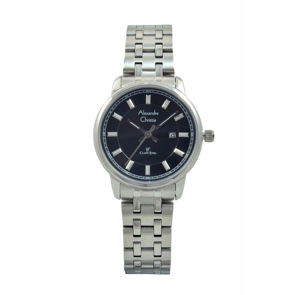 Jam AC Alexandre CHristie 8511 Silver plat Hitam Couple Original F-14