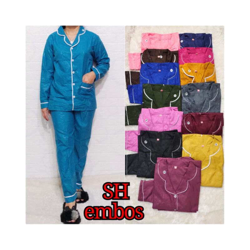 Baju Tidur Piyama Wanita Motif  satin embos Pajamas Katun  / Baju Tidur setelan Wanita satin Embos PP dewasa Terbaru Bigsize Kekiniaan