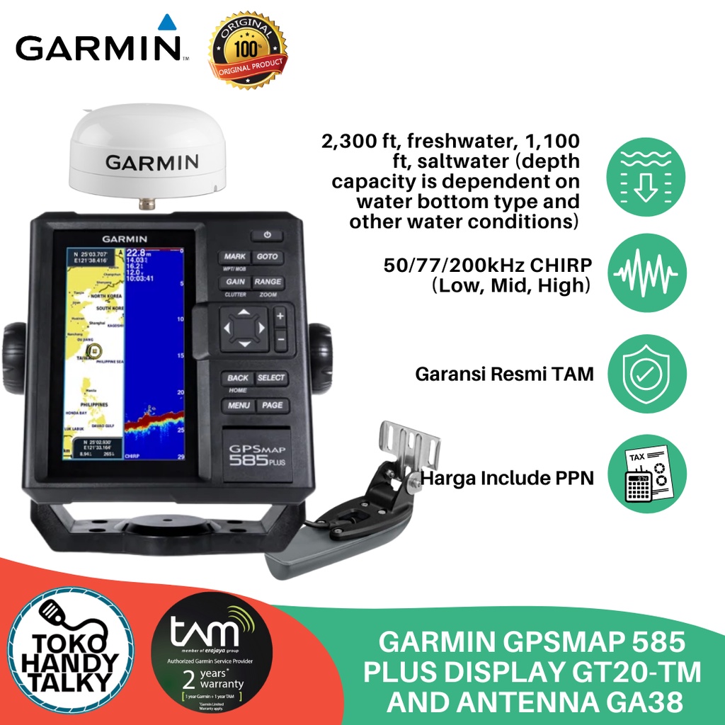 GARMIN GPSMAP 585 PLUS SEA CLEARVU TRANSDUCER GT20 NEW ORIGINAL GARANSI RESMI TAM