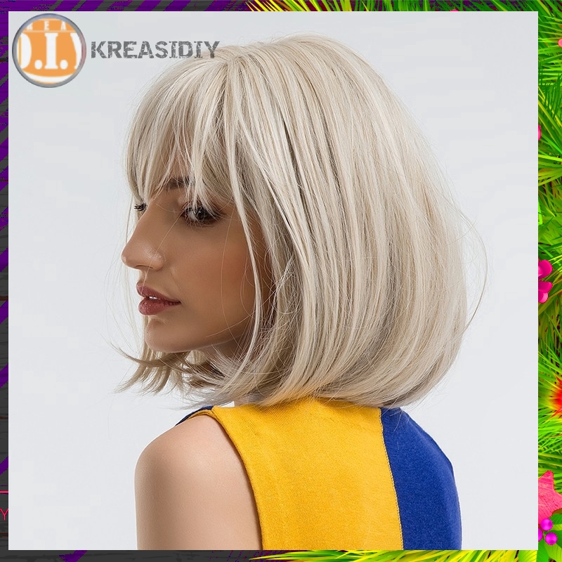 DIY Terbaru 2019 Putih Poni Pendek BOBO Fashion Wanita Mengatur Wig Import KreasiDIY