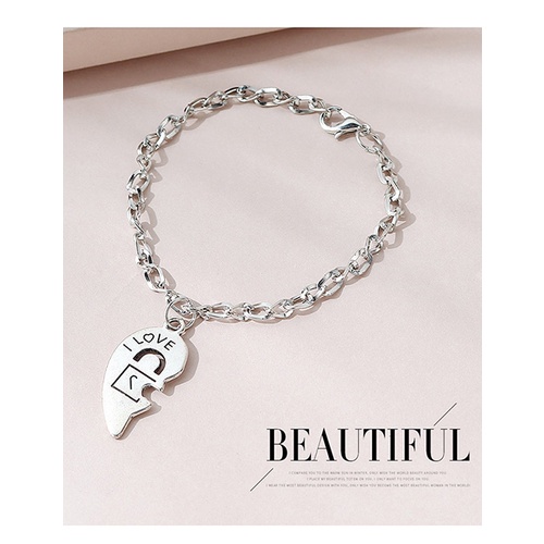 LRC Gelang Tangan Fashion Silver Color Love Lock Letter Bracelet Set Y65669