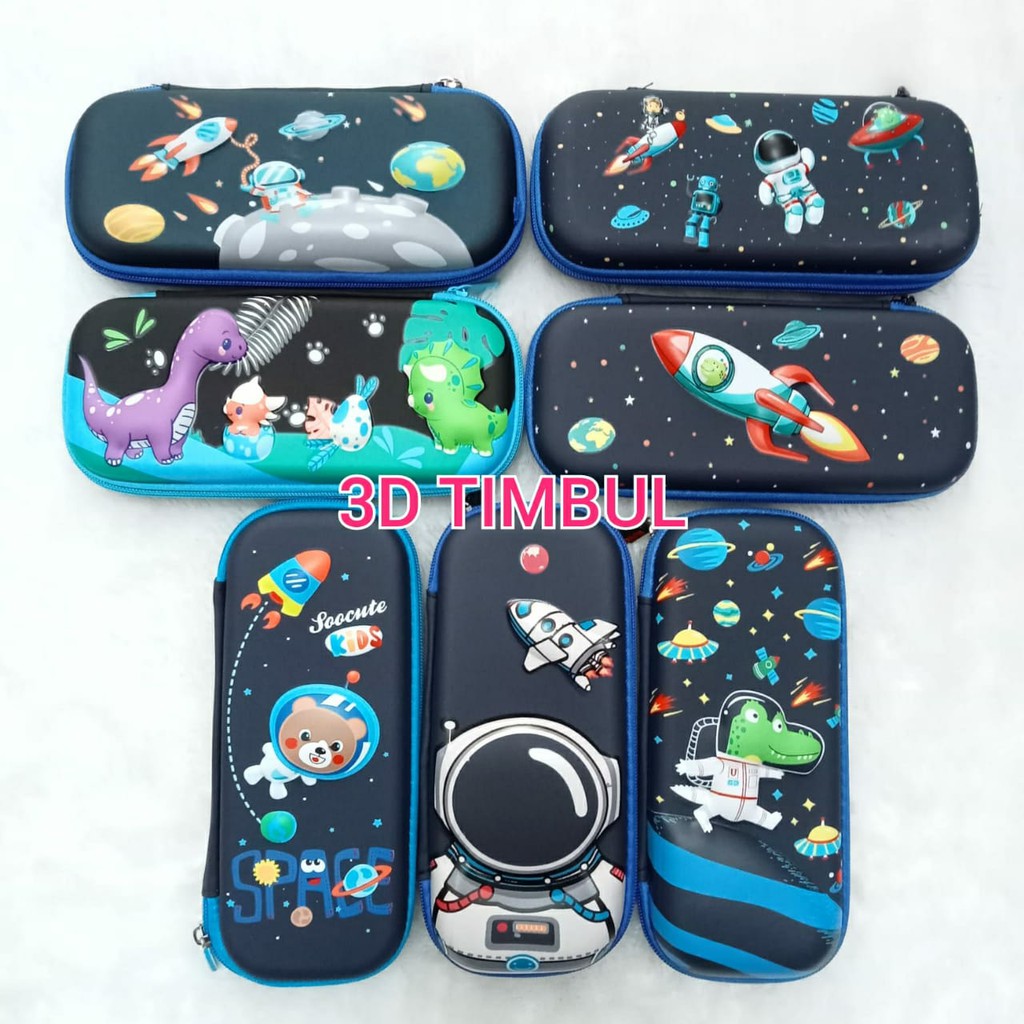 Tempat Pensil Anak 3D Timbul Kotak Pensil karakter Astronot Dinosaurus Rocket Lucu Anak paud kotak pensil import