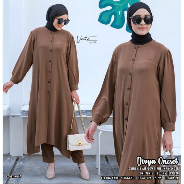 Orimoza One Set Ranum Crinkle-DIVYA LONGSET CHOCO