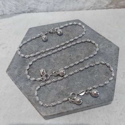 Gelang Tangan Biji Padi Perak Asli 925 - Lapis Emas Putih - Anti Karat - Perhiasan Wanita