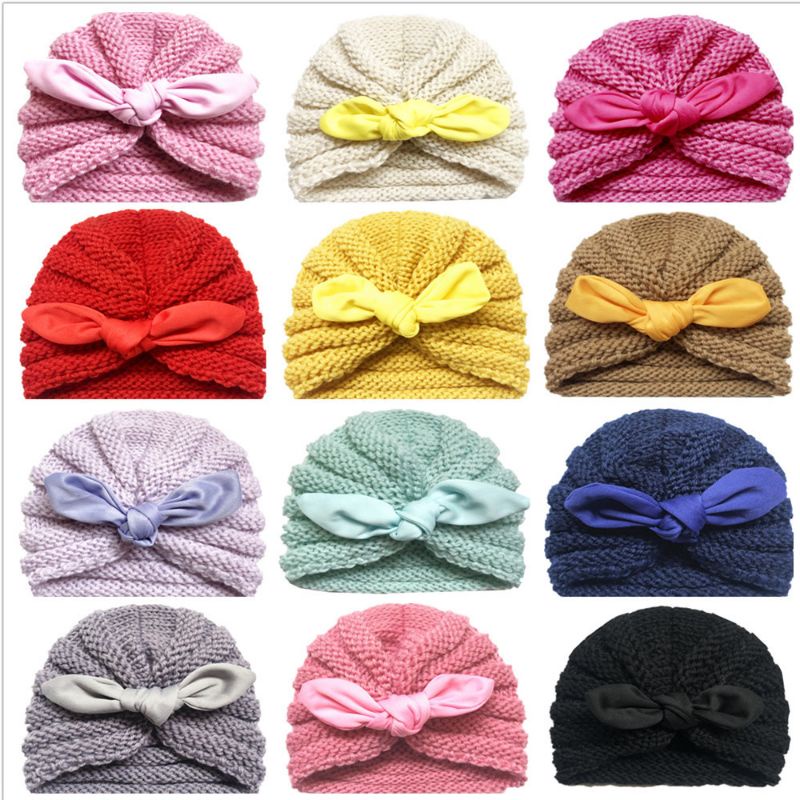 Topi Pita Turban Rajut Warna Polos Bayi Perempuan batita import bandana headband