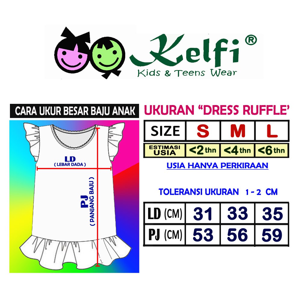 PROMO 10.10 KELFI DRESS RUFFLE PELANGI ANAK USIA 2 - 6 TAHUN =&gt; NEW LAUNCHING