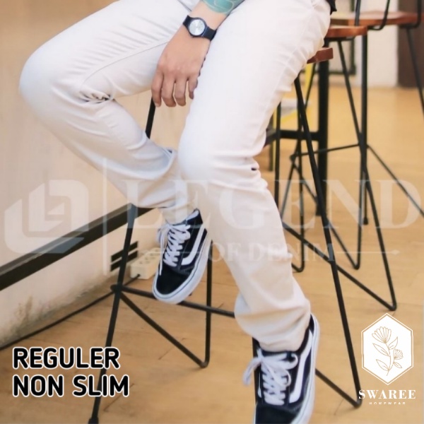 Casual Pants Celana Cino Pria Remaja Laki Laki Warna Hitam Cream