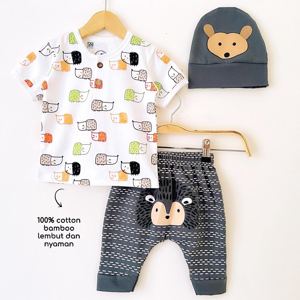 BERSERTIFIKASI SNI BABYBEB Cotton Bamboo Konveksi Baju Kaos Celana Topi Pergi Jalan Lucu Fashion Anak Bayi Cowok Laki Terlaris Lucu boho procupine swimming whale peekaboo