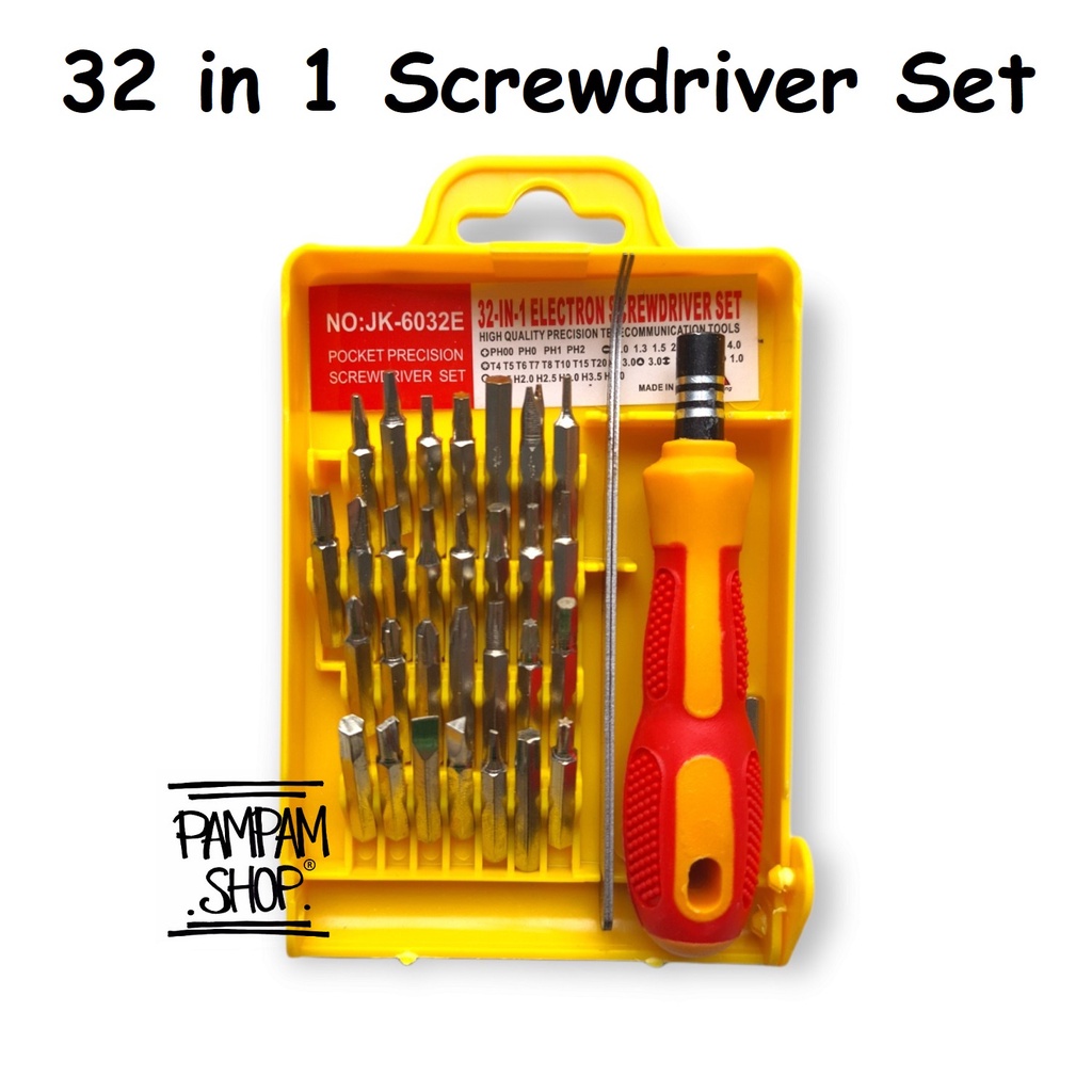 OBENG KOTAK 32 in 1 Electron Screwdriver Set Bintang Kecil Minus Plus Buka Hanadphone HP Screw Driver Serba Guna Universal