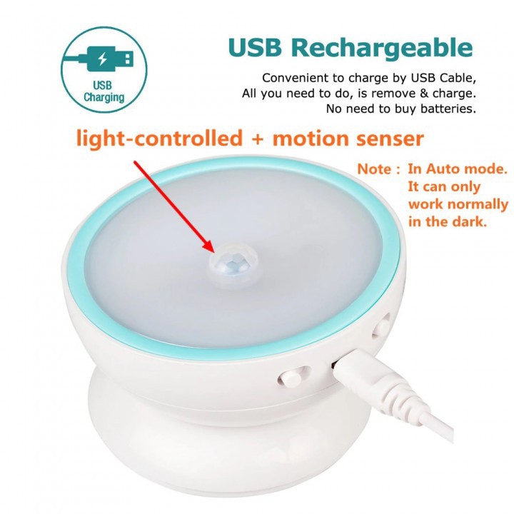 Rechargeable USB LED Lamp Motion Sensor 360 Degree Rotation