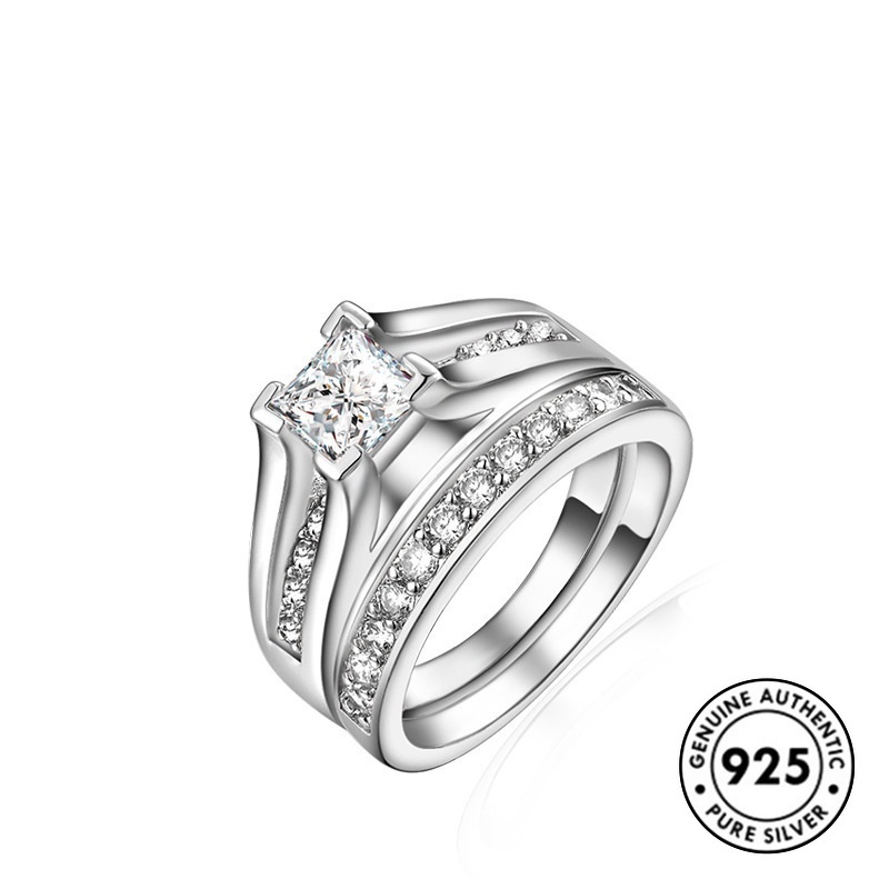 Set Cincin Berlian Dua Lapis Bahan S925 Silver