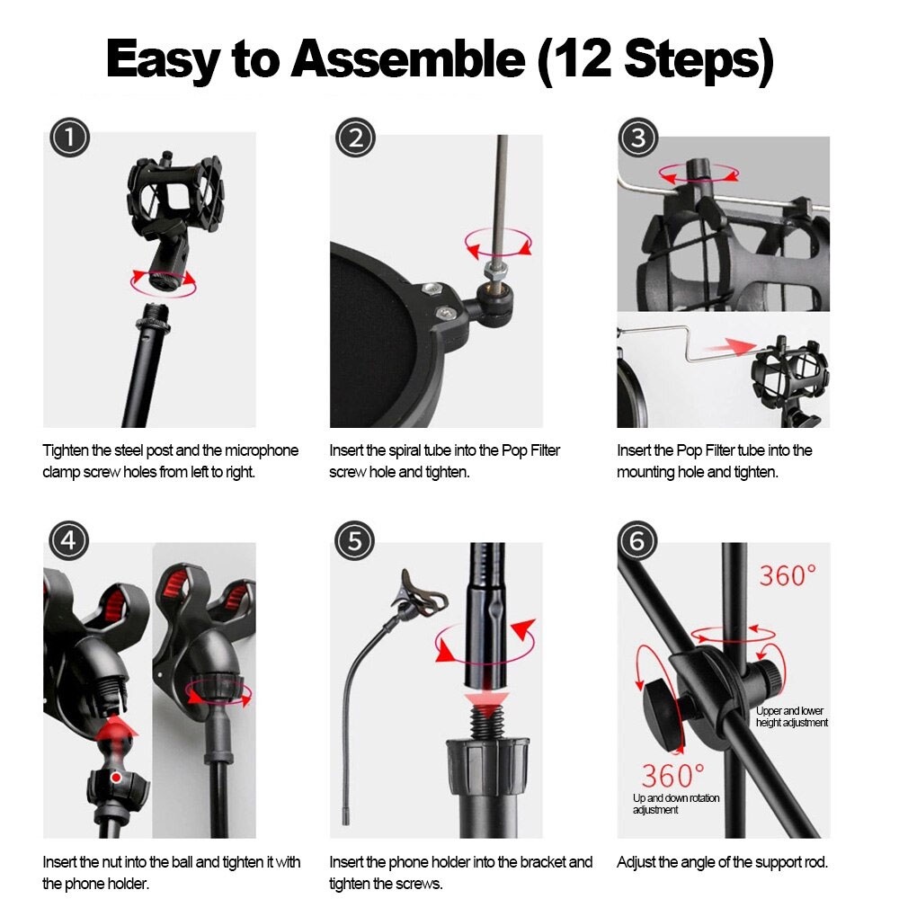 Kotacase-Mic Holder Full Set Pro Stand Holder Berdiri Microphone 1 &amp; 2 Holder HP LED Mic Standing Holder LED With Tray V8 Soundcard