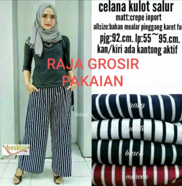 Celana Kulot Salur Panjang Dewasa Bahan Crepe/Wafel