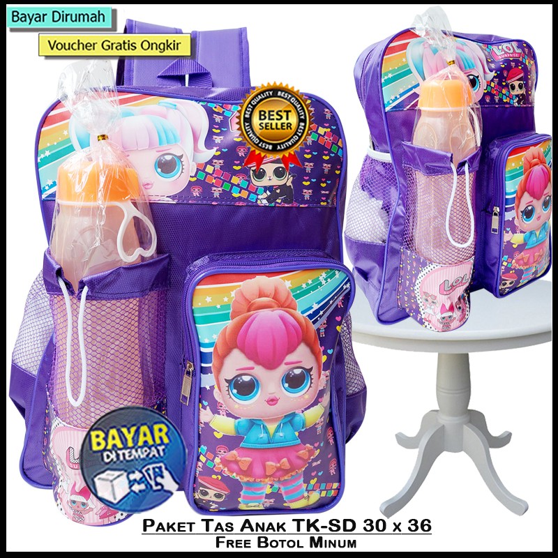 Tas Ransel Sekolah Anak Perempuan Gambar kartun Free Botol Minum  Tas Ransel Anak SD