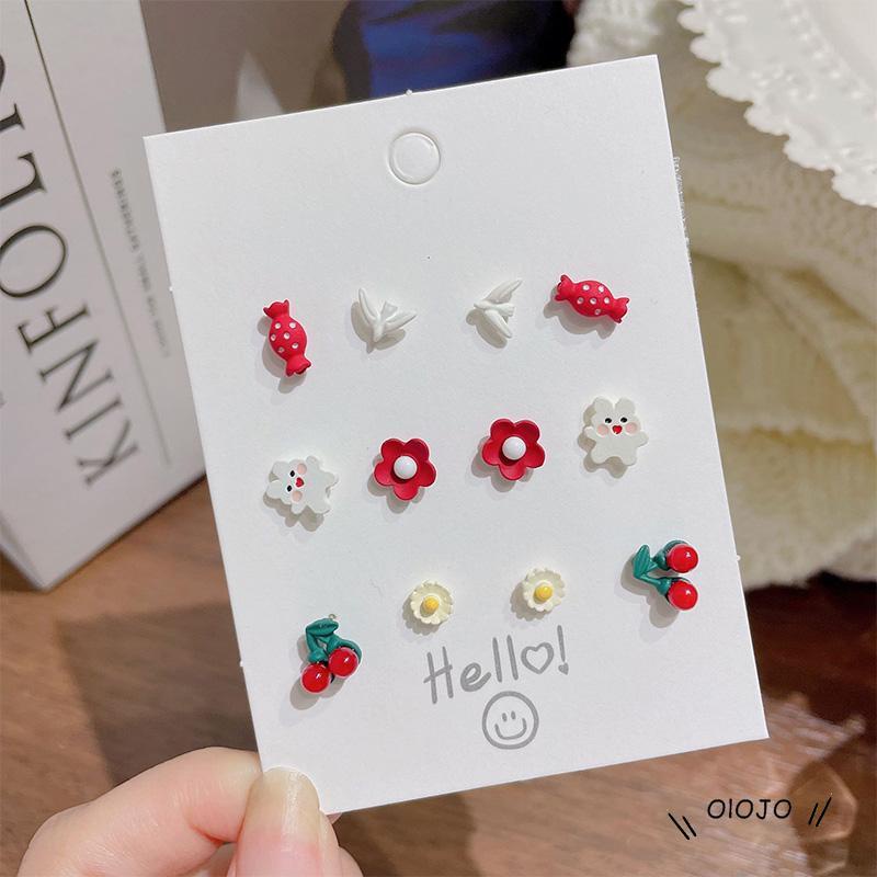 6 Pasang Anting Stud Kombinasi Bahan Keramik Untuk Wanita ol2