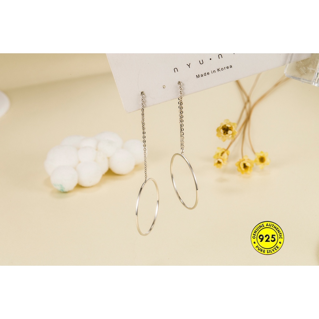 Anting Gantung Panjang Model Lingkaran Dengan Rumbai Bahan Sterling Silver 925 Untuk Wanita