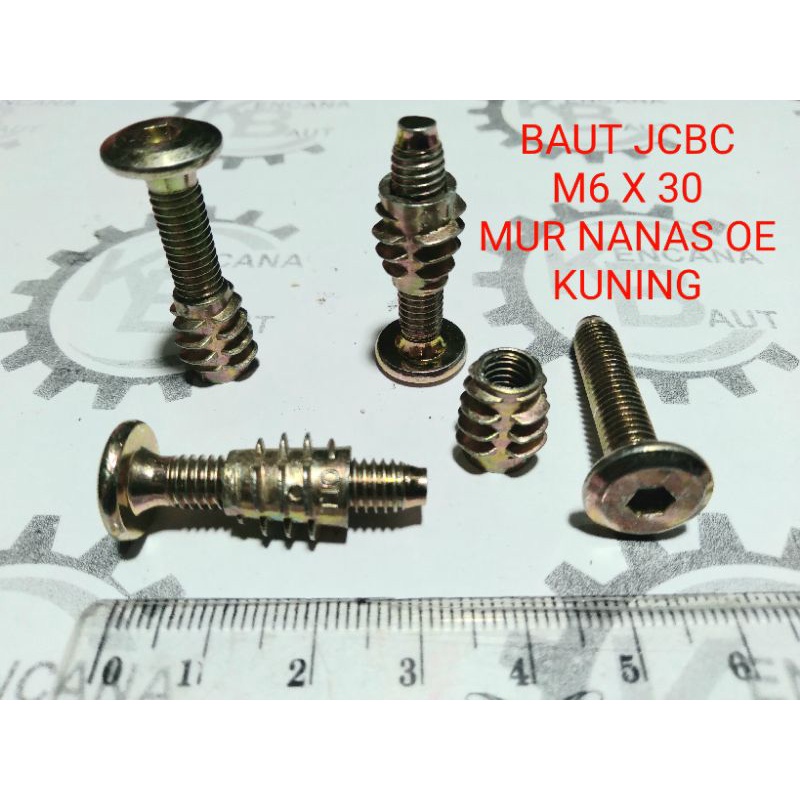 BAUT JCBC M6 X 30 DAN MUR NANAS OE KUNING KUNCI L4 PANJANG 3 CM