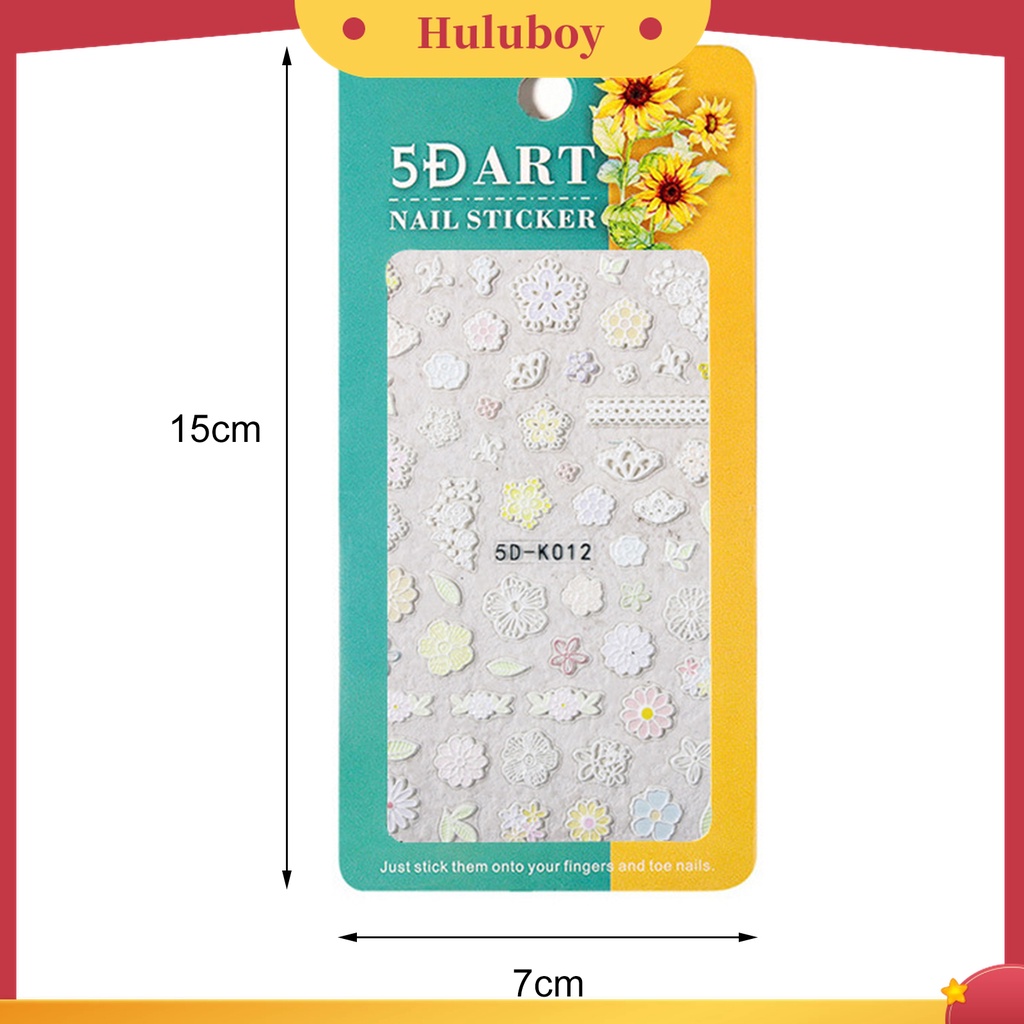 Huluboy Huluboy♡ 1 Lembar Stiker Kuku Motif Bunga Timbul 5D Tahan Air Untuk Manicure