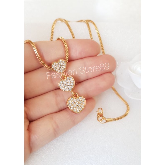 Impor kalung Love 3baris full permata dewasa fashion perhiasan lapis emas 18k