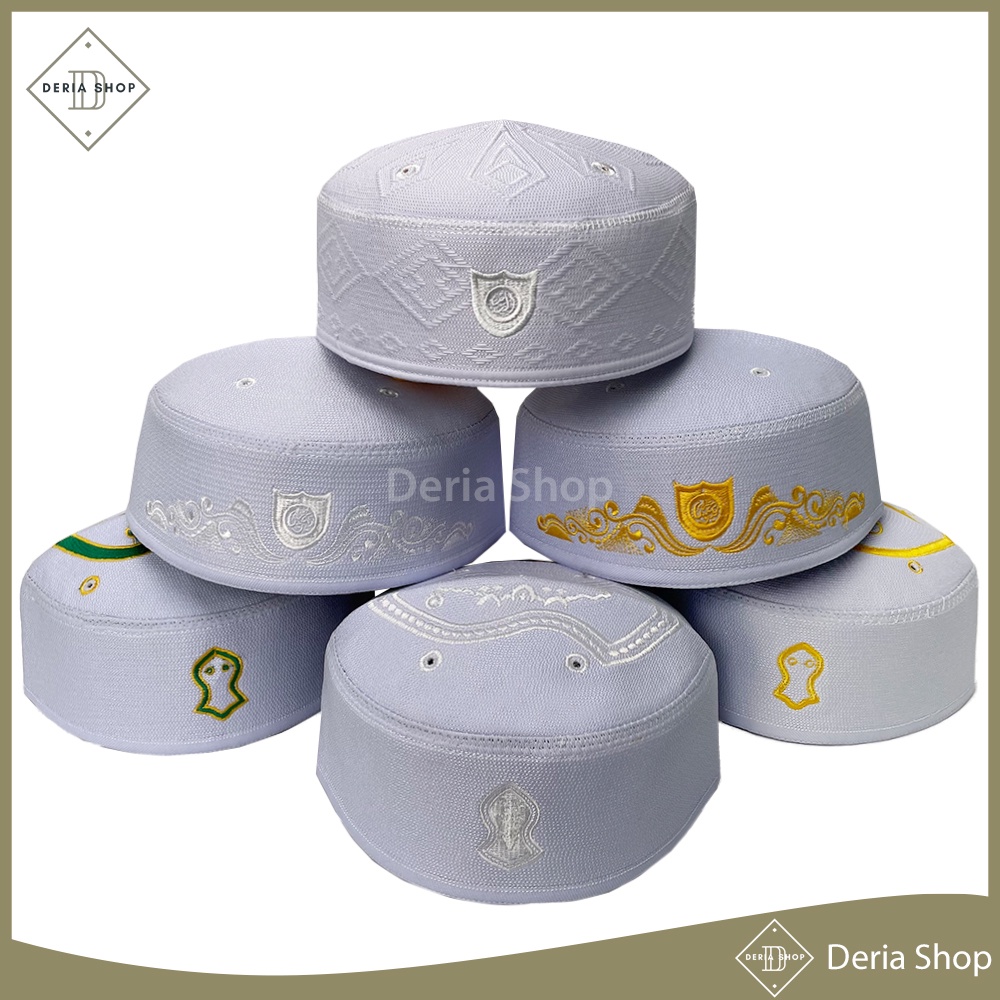 Peci MALAYSIA MOTIF Terompah, Palestina, Kembang, Wajik, Kopiah Haji Pria Malaisia Putih Hitam Dewas