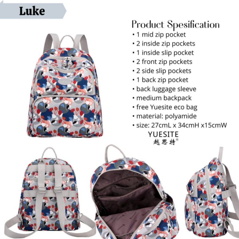 Backpack tas ransel wanita yuesite luke medium