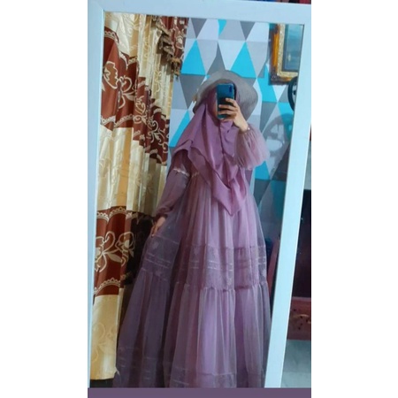 gamis brukat tile warna lilac kualitas butik super lebar SIAP KIRIM GAMIS LEBARAN LILAC