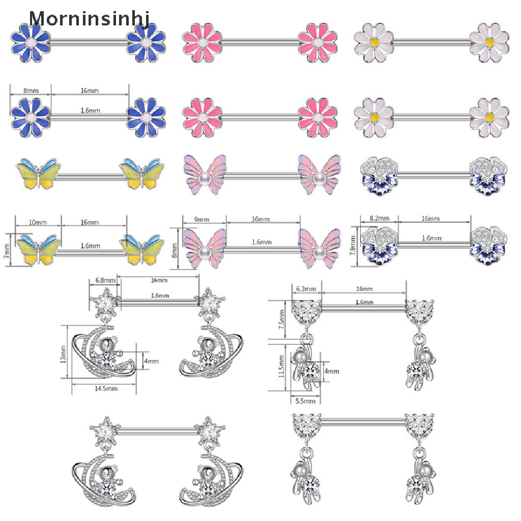 1 Pasang Cincin Tindik Puting Payudara Desain Butterfly Flower Bear Barbel Bahan Baja