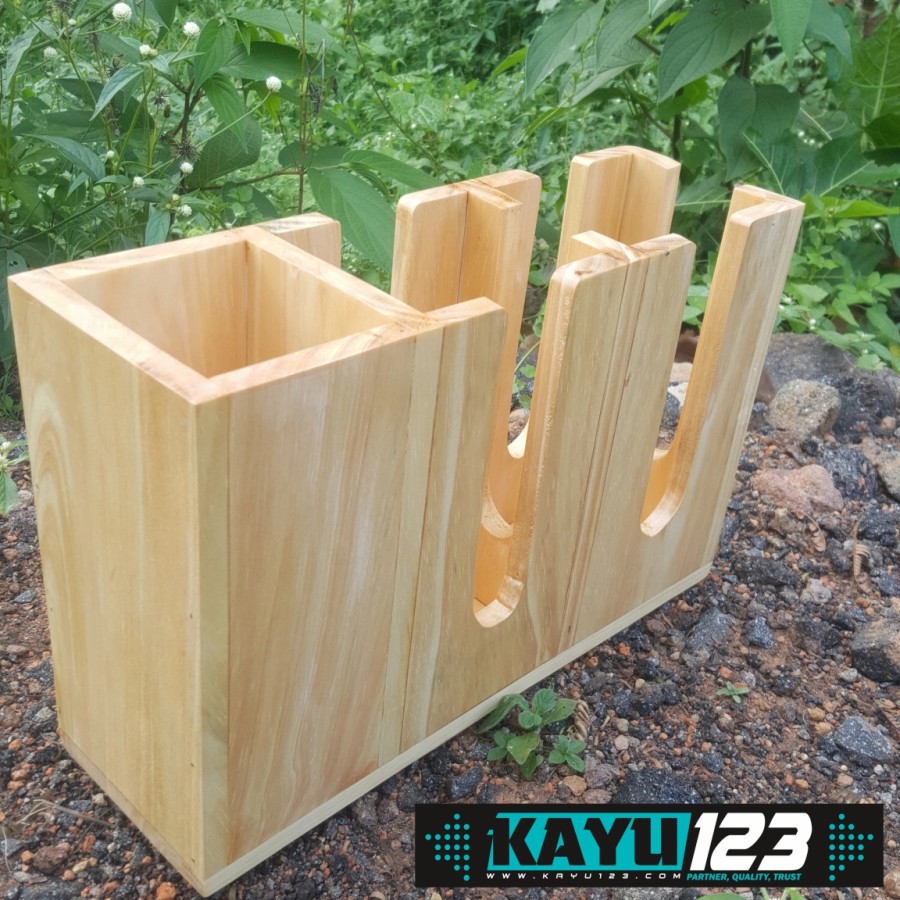 Cup Holder Tempat Gelas Dan Sedotan Organizer R Cup Kotak Kayu Serbaguna (Rk-11)