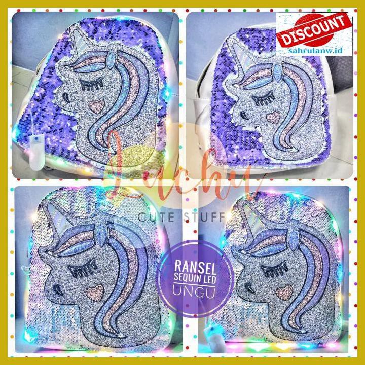

435G6H8- Ransel Sequin Led Plus Set Penggaris Unicorn 8Uy6Y5T-
