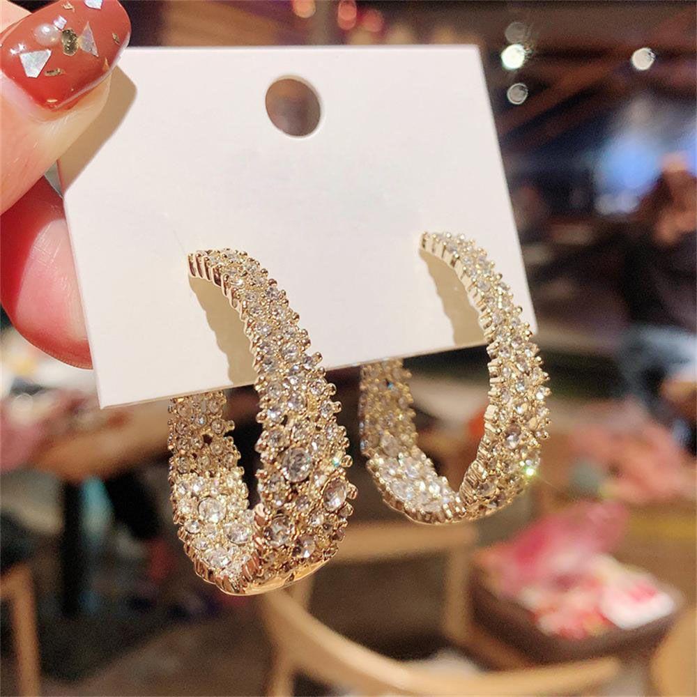 Lily Full Kristal Anting Hoop Pesta Aksesoris Fashion Hadiah Untuk Wanita Pria Hoop Menjuntai Stud