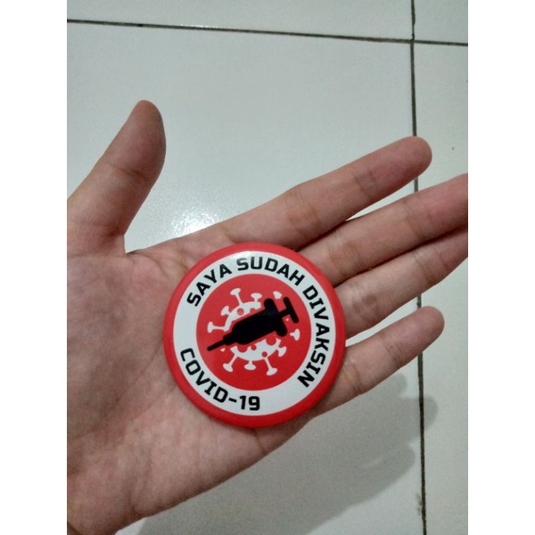 PIN/BROS VAKSINASI COVID 19 (pin sudah vaksin) ukuran 5,8 cm