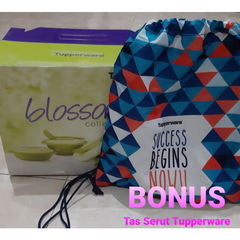 Tupperware Blossom Hijau Ori Set Tempat Penyimpanan Makanan Bonus Tas Serut Tupperware
