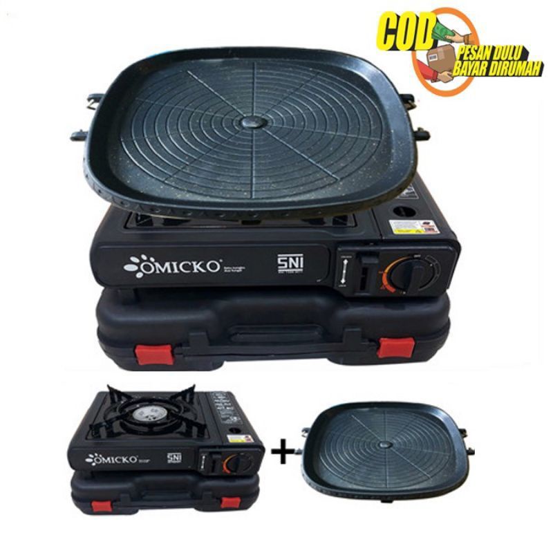 OMICKO  , PROGAS , Peket , BBQ  Bulgogi Pan  + Kompor portable  , 2in1  Panggangan