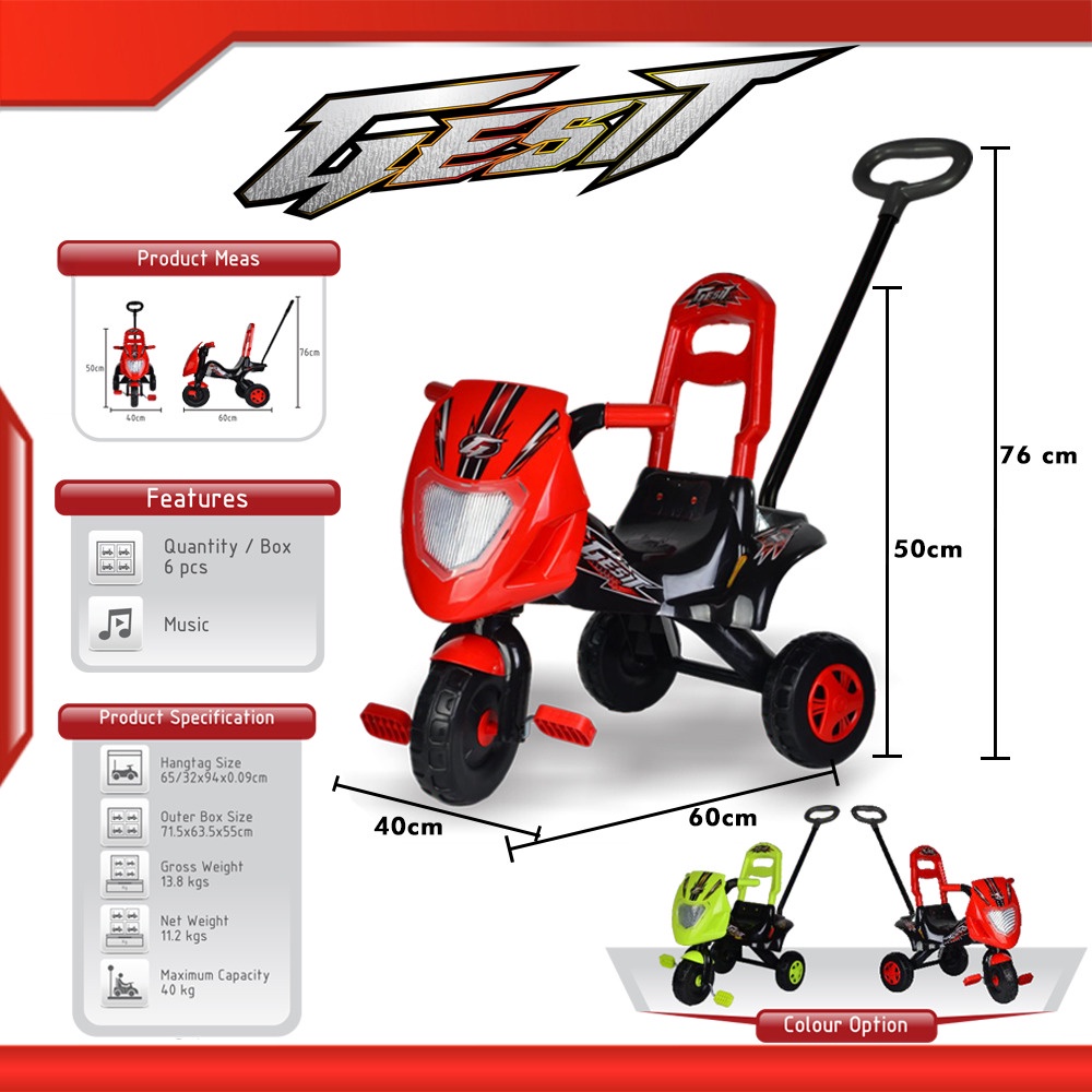 Mainan Sepeda Anak Roda 3 Tiga Tricycle Bike Dorong Tolo Ride On Car / Kado hadiah ultah ulang tahun