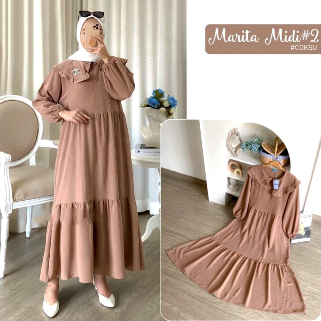 MARITA MIDI DRESS GAMIS PREMIUM AIRFLOW CRINCKLE RAYON PREMIUM ORIGINAL100% HIGH QUALITY100 %