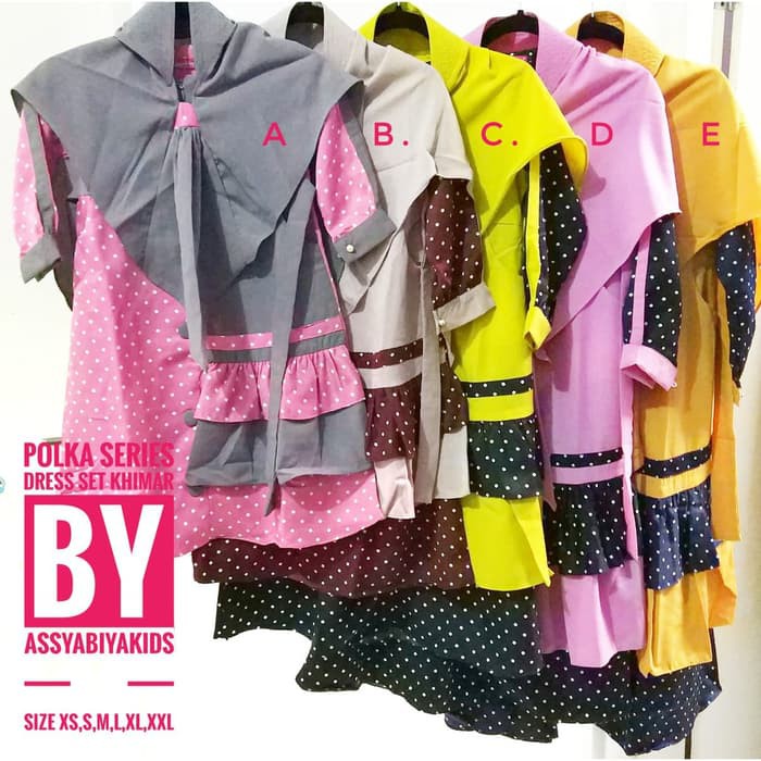 Gamis Anak Polka Series Ori Assyabiya - Gamis Anak Set Khimar - Gamis