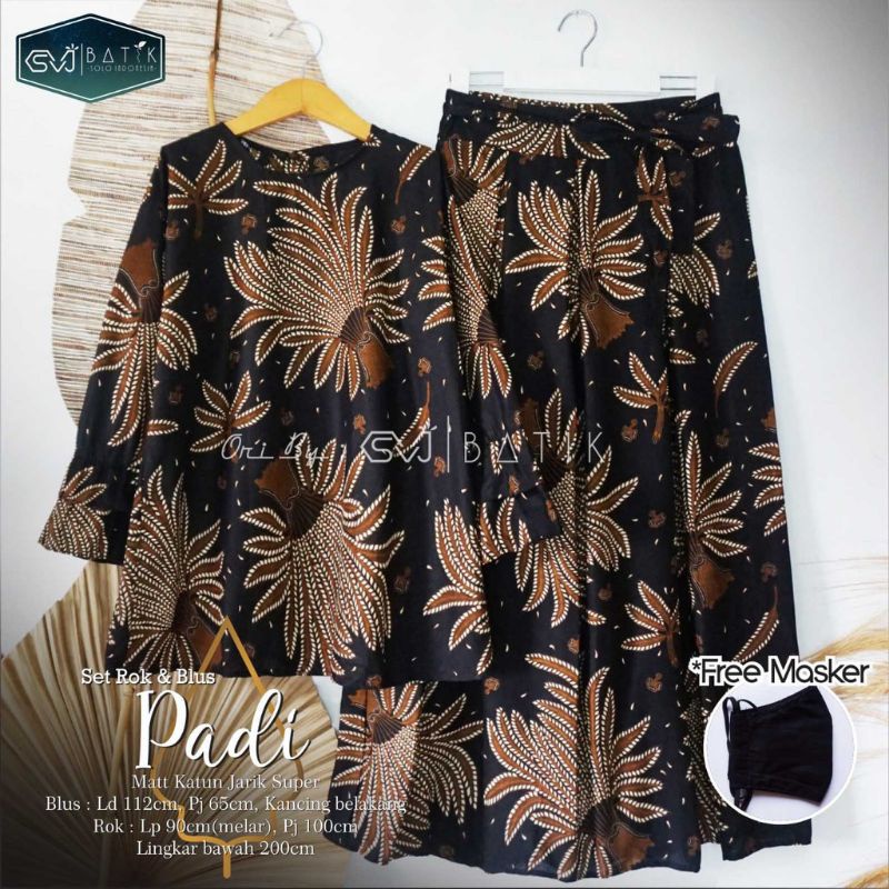 SET BATIK RNB WANITA MODERN MOTIF PADI SOGAN HITAM MANIS