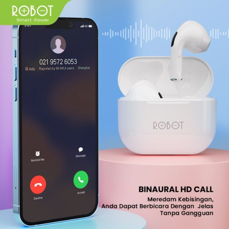 Robot Airbuds T50 Headset Bluetooth 5.1 Wireless Earphone Earbuds IPX4 TWS-3