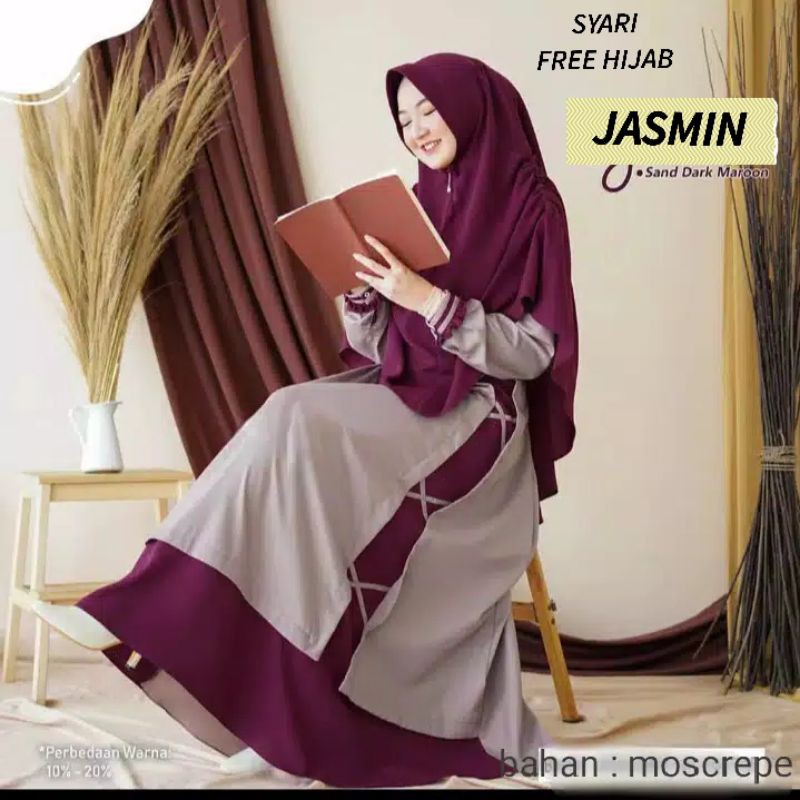 Jasmin - Gamis Dress Syari Busui Polos Kombinasi Maroon Milo Grey Purple Ungu /modellofashionstyle_